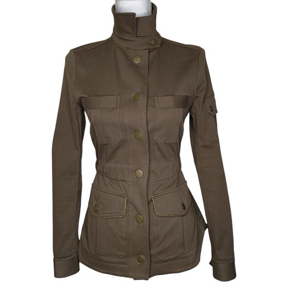 Veronica Beard Army Green Camp Jacket Cotton Utility Military Gold Buttons - Picture 5 of 9